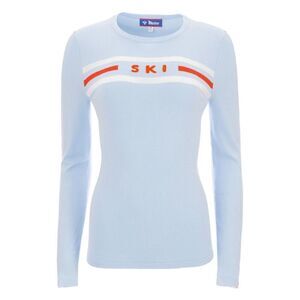 Meister Ski Sweater Women Light Blue Retro Alpine Apres Ski Patch Intarsia